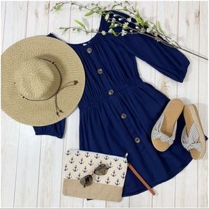 Infinity Raine Dresses - ✨LAST ONE✨Navy Off Shoulder Button Front Dress Infinity Raine Dresses - ✨LAST ONE✨Navy Off Shoulder Button Front Dress
